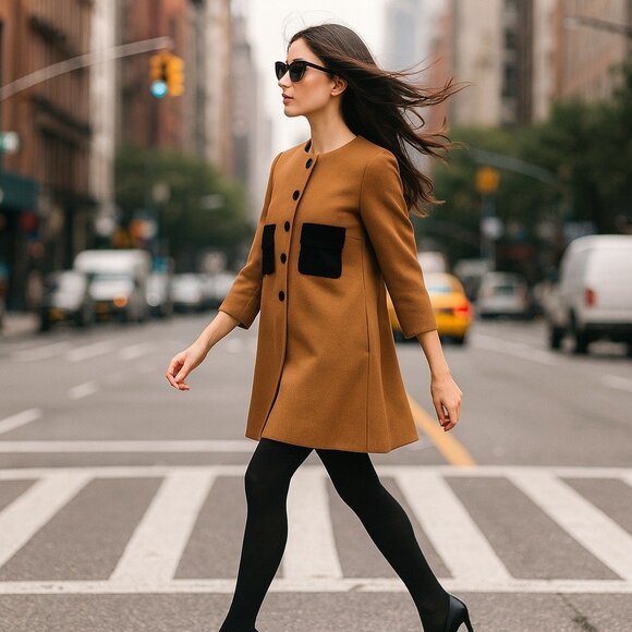 Orla Kiely So Far Soho Good Coat Wool Brown Women Long Retro Vtg Dressy 8 - Picture 1 of 8